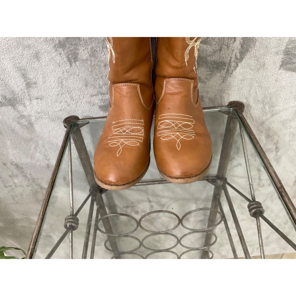Bebe Cowgirl Boots women’s size 5 Brown faux leather embroidered logo name - Picture 15 of 16